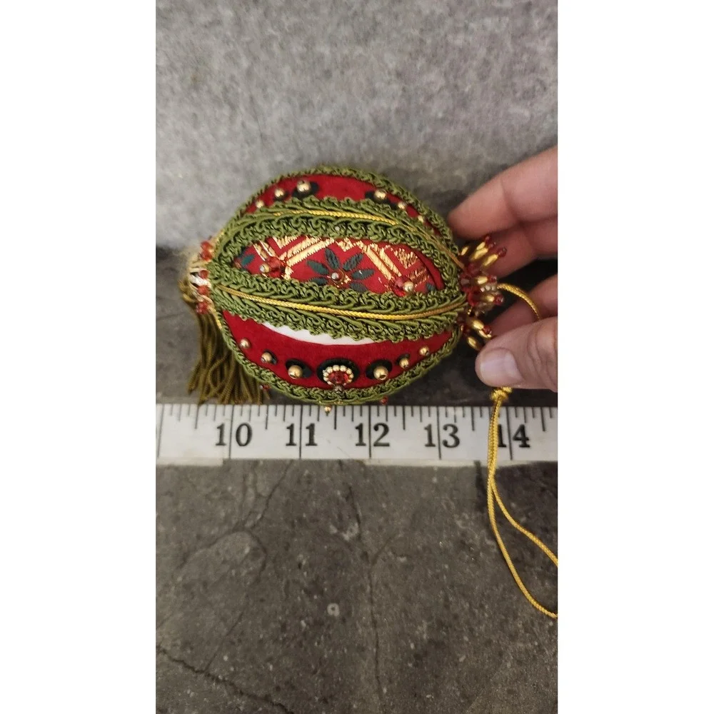 Handmade Beaded Sequin Christmas‎ Ornaments Set 3 Pink Red Multicolor Foam